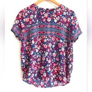 LOFT Floral Patterned Blouse - Navy and Pink